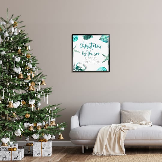Stupell Industries Christmas By The Sea Phrase Framed Giclee Art